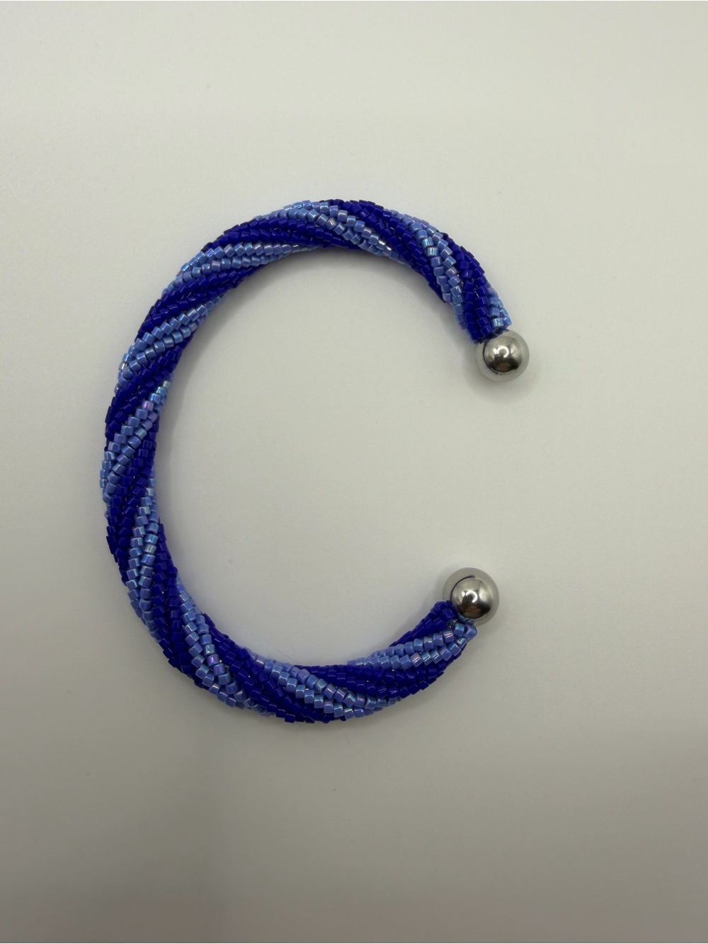 Handwoven Blue Spiral Beaded Open Cuff Bracelet